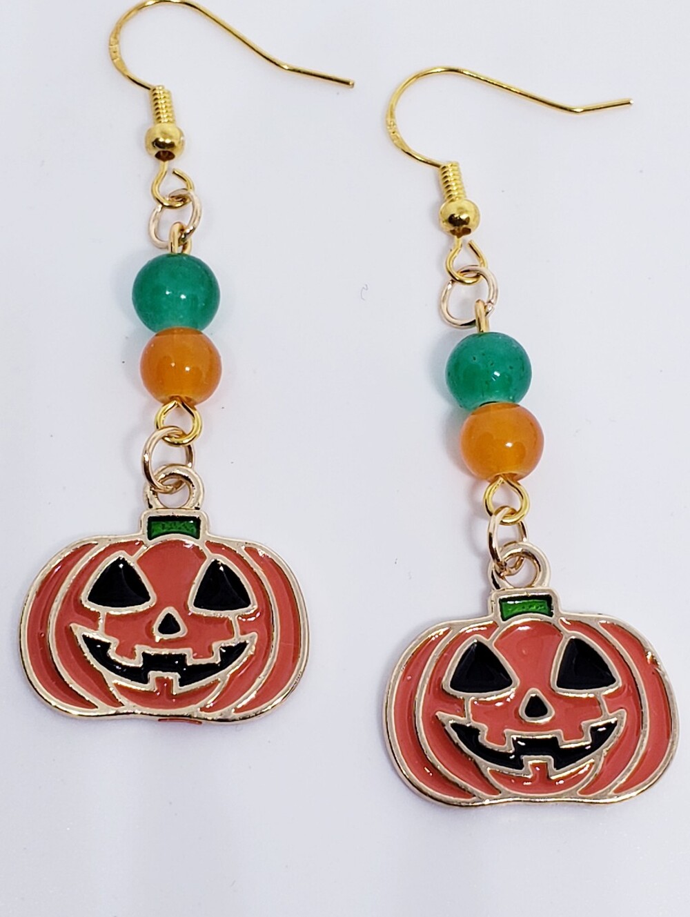 Handmade Glass Beaded Halloween Jack-o-lantern Pumpkin Earrings